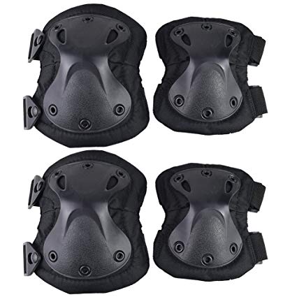 QIAOMENG Professional Tactical Knee Pads and Elbow Pads Protective Guard Set Equipment for CS Hunting Paintball Airsoft Pack of 4