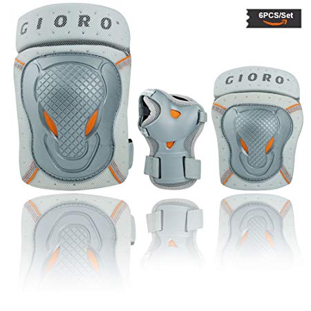 GIORO Youth/adult Knee Pads and Elbow Pads Set with Wrist Guard Safety Protective Gear Set for Multi Sports Protection Skateboarding,Ice Skating,BMX bike,Inline Roller Skating，longboarding