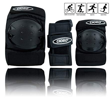 GIORO Adult Child Sports Skateboard Protective Gear, 3 In 1 Set Knee Pads Elbow Pads Wrist Guards for Skateboard Skating Cycling Climbing Biking BMX Bicycle Scooter